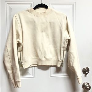 Acne cream cropped side zip sweatshirt